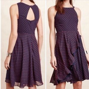 Anthropologie  Eva Franco Swiss Dot Ruffle Dress Size 10